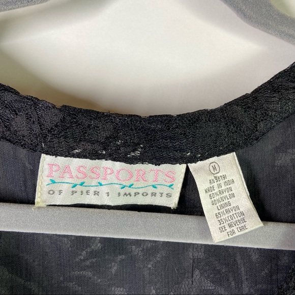 Vintage Passports Pier 1 Imports Medium Black Floral Lace Sheer Dropwaist Dress - Picture 6 of 8